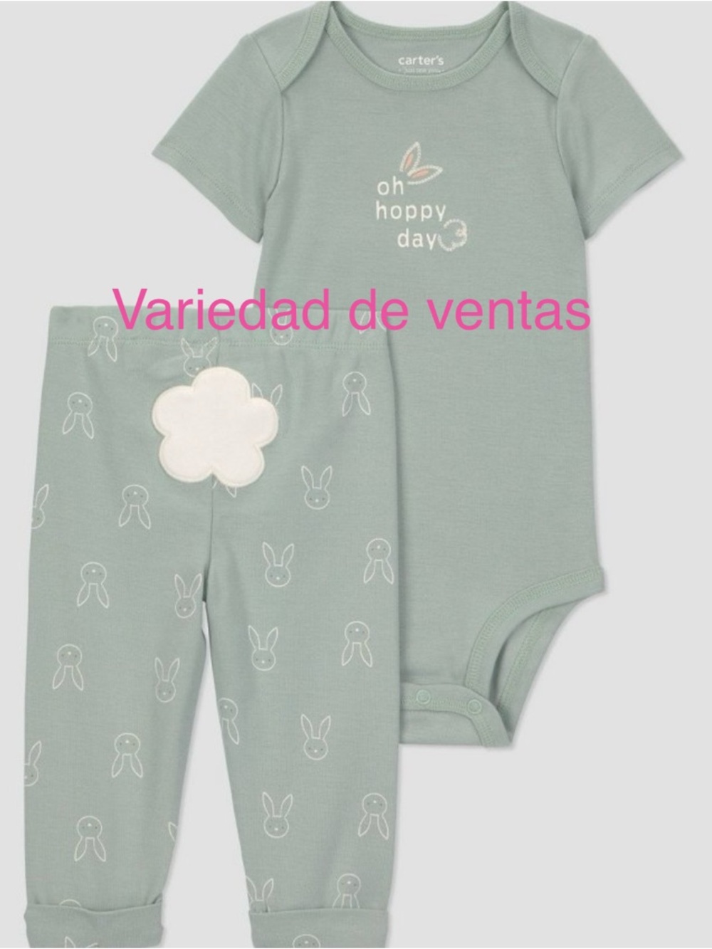 Carter's Sage Green 'Oh Hoppy Day' Bunny Bodysuit Set